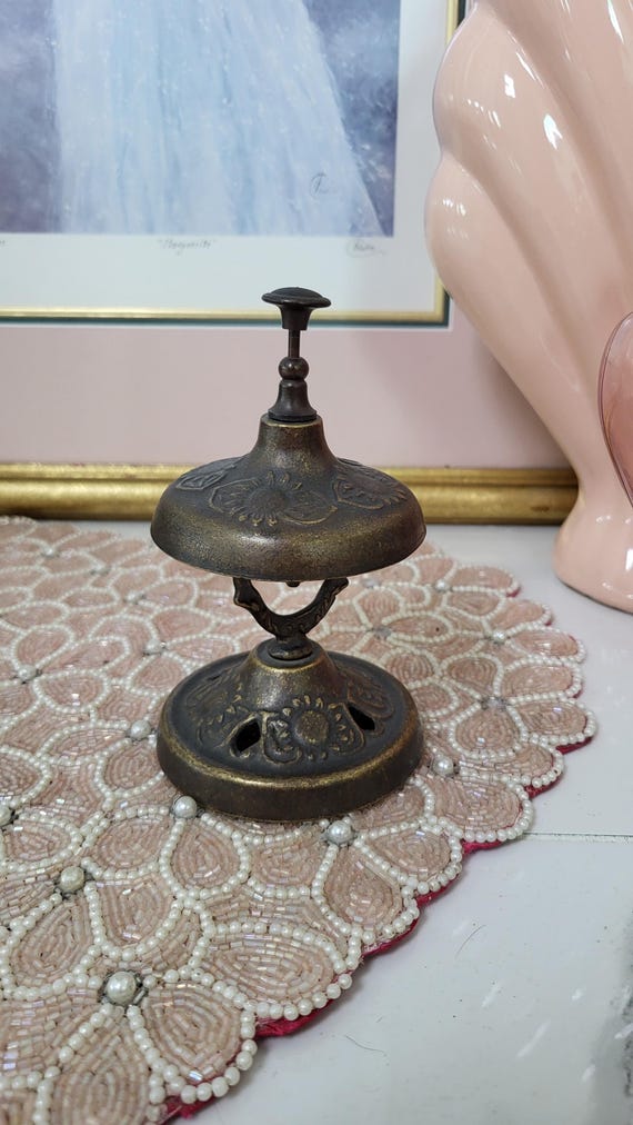 Antique Hotel Service Bell, Solid Brass, Ornate Reception Shopkeeper's Counter Front Desk Bell, Service Call Bell, Bellhop Ring Ding Ding