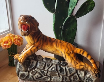 Vintage Mid-century Ceramic Tiger Family – Mama Tiger With Cubs on