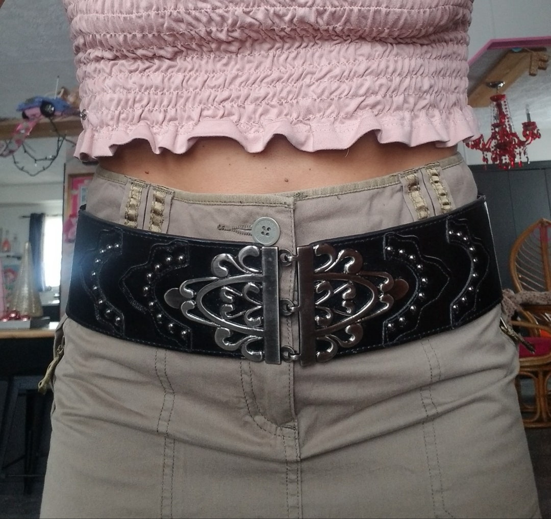 Vintage Black Stretchy Adjustable Wide Waist Belt