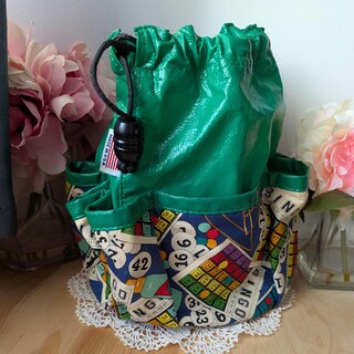 Borsa Porta Bingo 6 Tasche Con Cerniera - Colore Verde - Tela Resistente