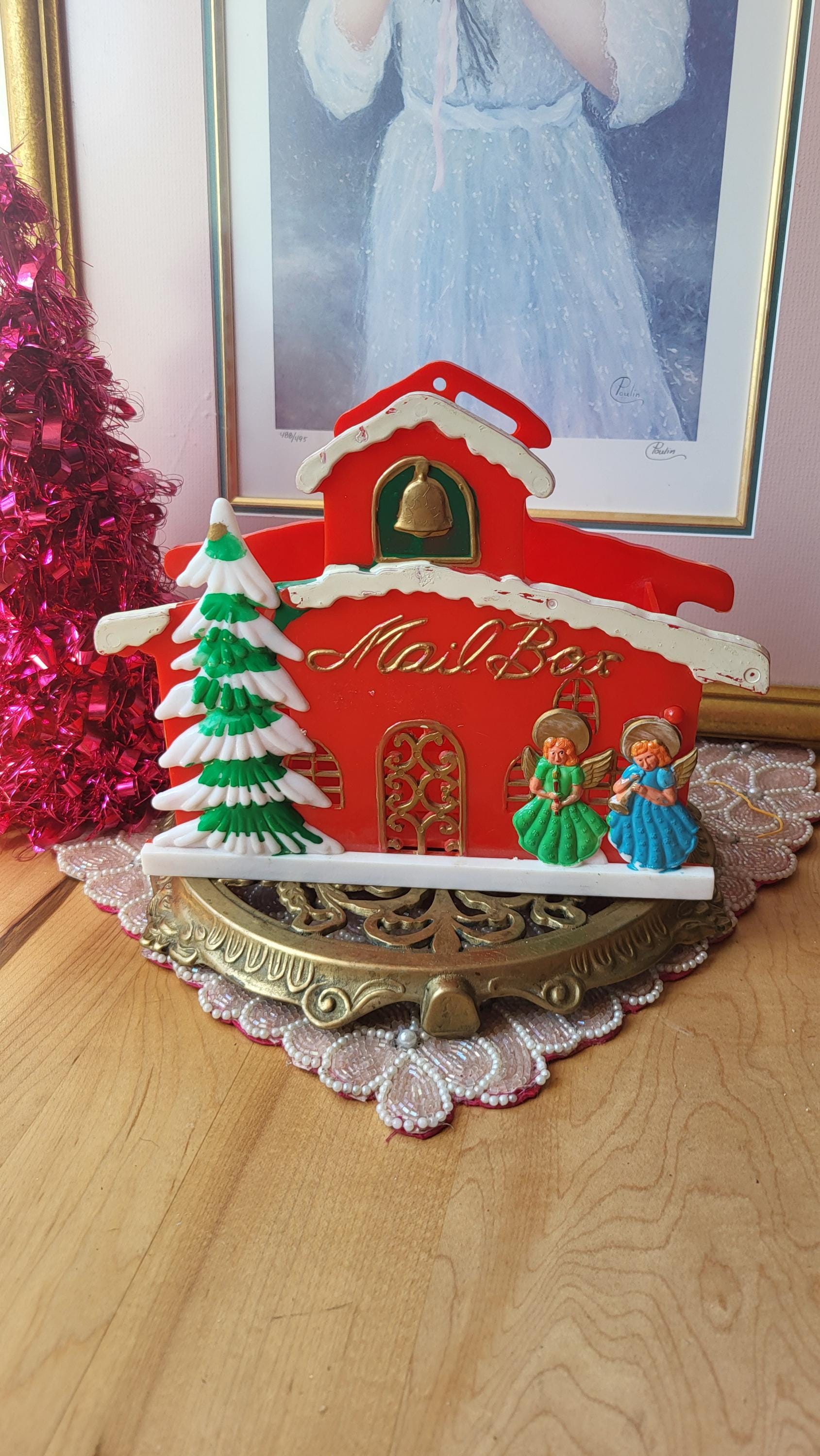 Vintage Plastic Folding Mailbox for Christmas Cards. Church With