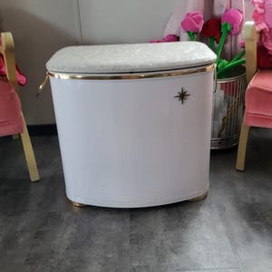 Mid Century Modern White Clothes Hamper, Vintage Laundry Storage, MCM Home Decor, Laundry Room Organizer