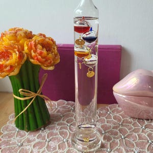 Galileo Glass Floating Sphere Tall Thermometers Multi Color 11”T