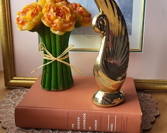 Vintage Gold Ceramic Decorative Swan bird Golden Statue Japan Figurine Art Deco, MCM