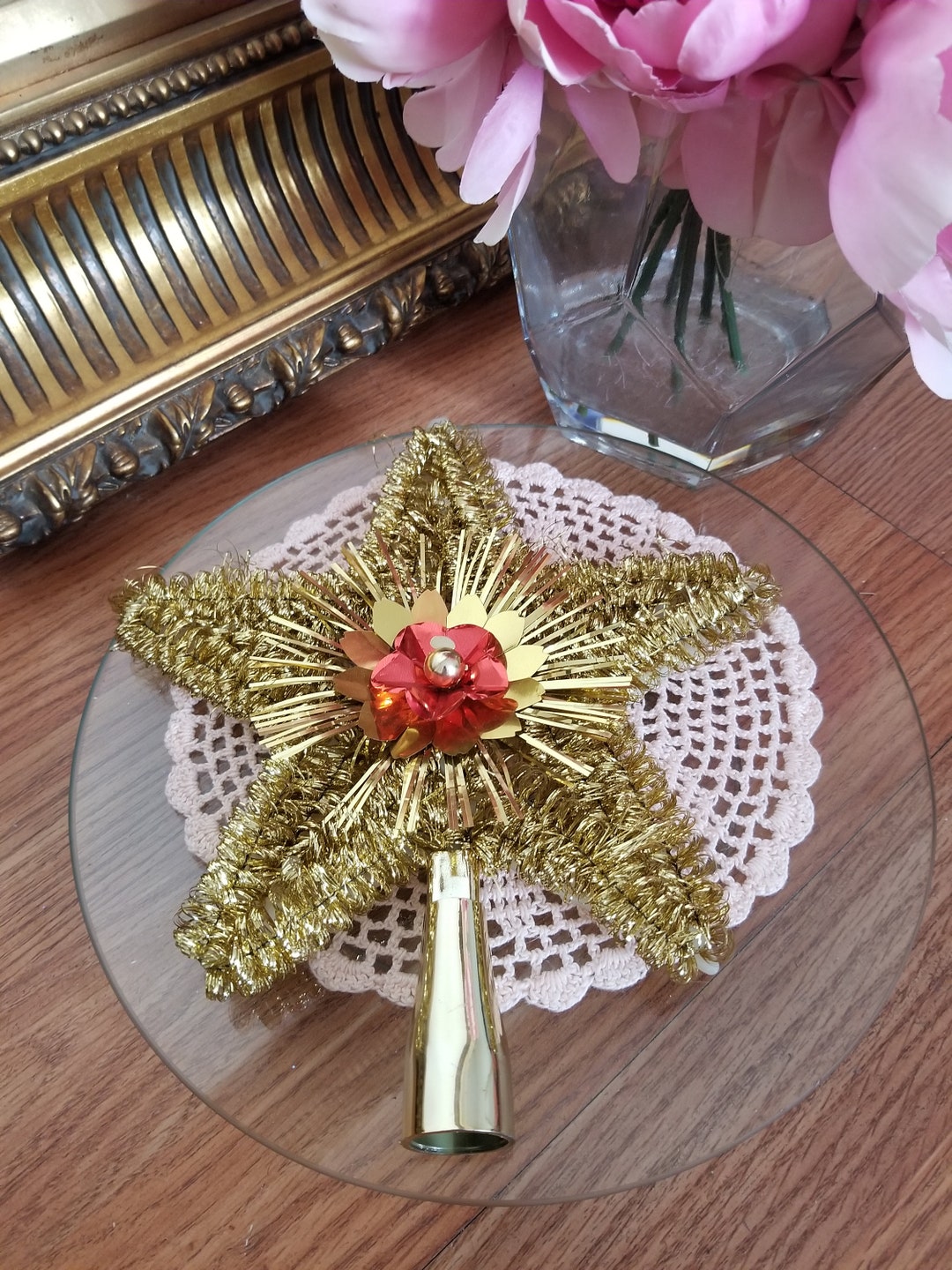 Kitschy 70's/80's Vtg Gold Tinsel Star Tree Topper Etsy