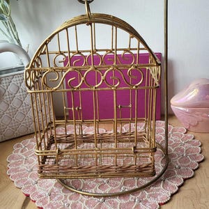 Vintage Metal Gold Color Birdcage, Birdcage Collectible Opens and Swings