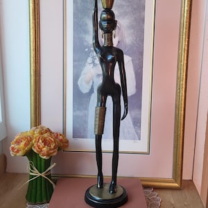 Vintage Bronze Statue: Giraffe Woman, Water Carrier, Style of Karl