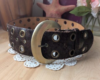 Chocolate Brown Leather Wide Macrame Belt, Vintage Boho  display picture 2