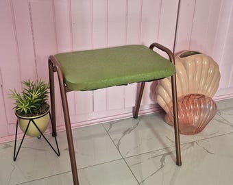 Vintage MCM Chrome & Vinyl Stool Ottoman, Footrest, Made in Ontario Mattawa Furniture MFG co Ltd