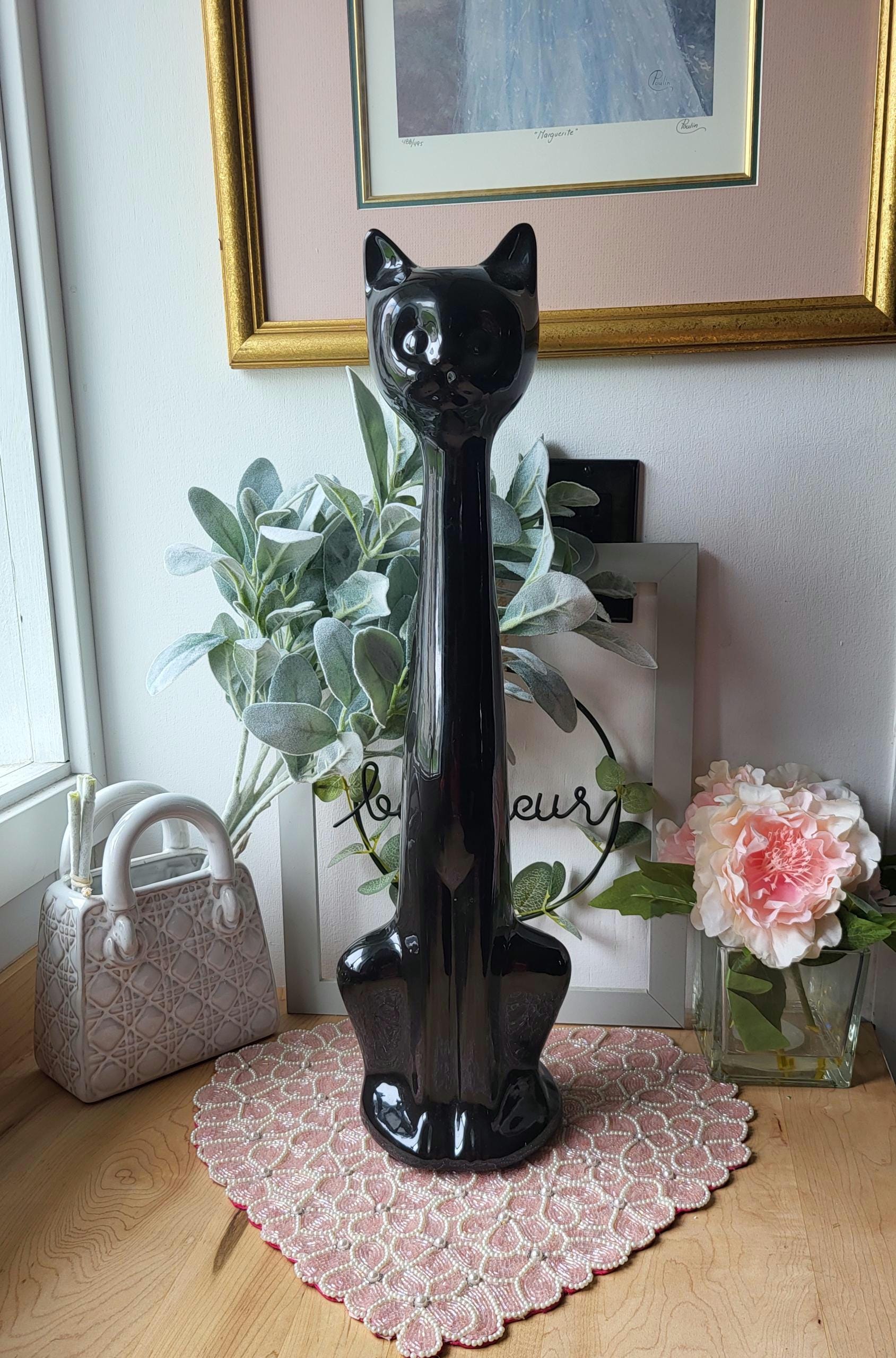 チーター？Deco Figurine Black Cat 90 Vintage Black Cat Figurine Retro Japan Painted Pottery Big