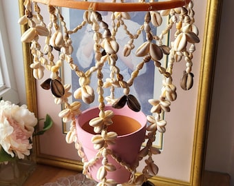 Portavaso vintage fatto a mano con conchiglia, portavaso boho, lampadario