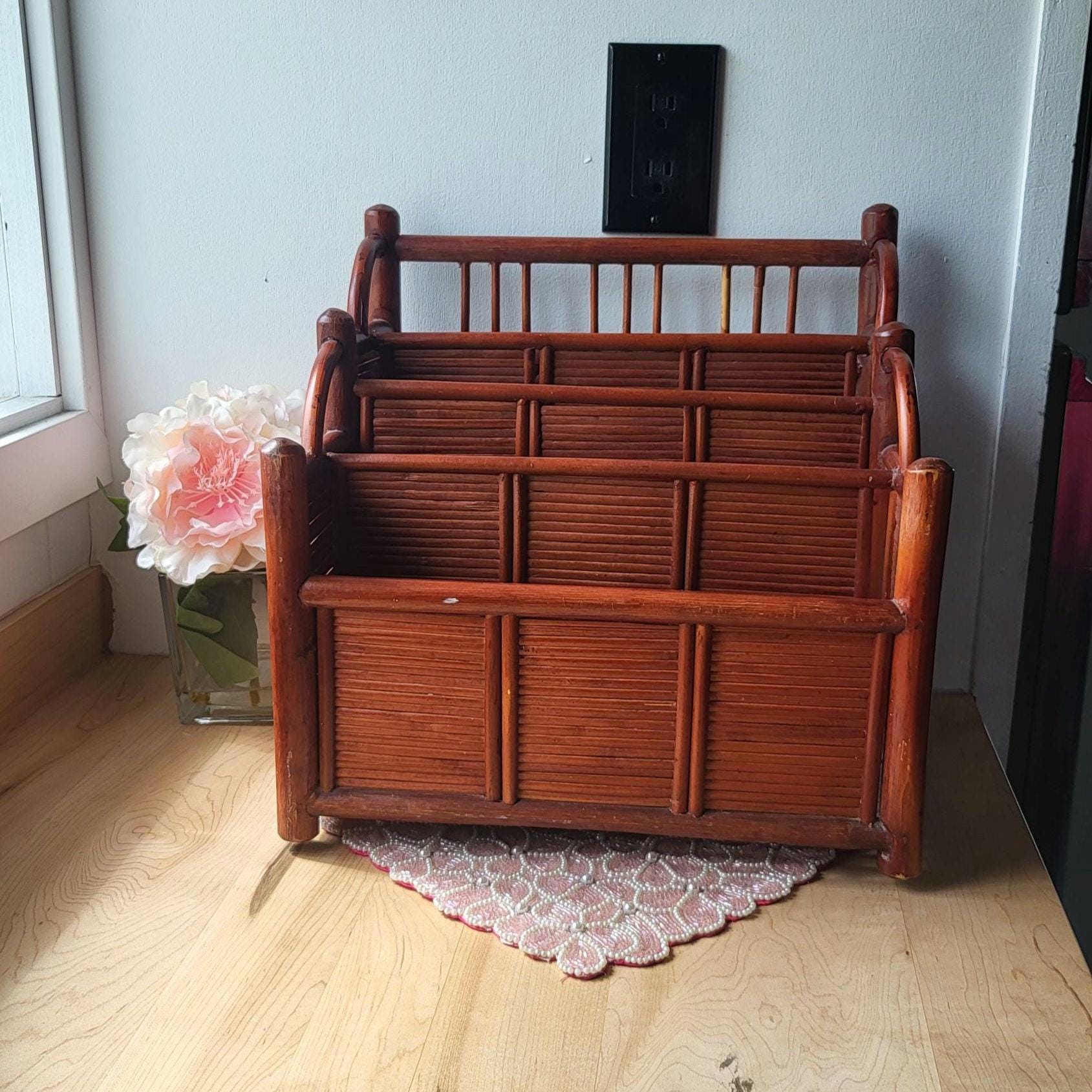 Vintage MCM Desk Organizer 3 Tier Bamboo Rattan Natural Organizer