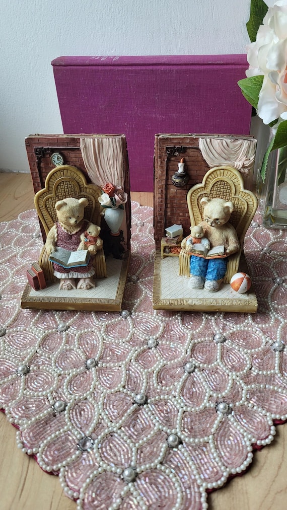 Vintage 90er Jahre Buchstützen Teddy Bär Mama Bär Papa Bär Lese Buch Teddy Tales