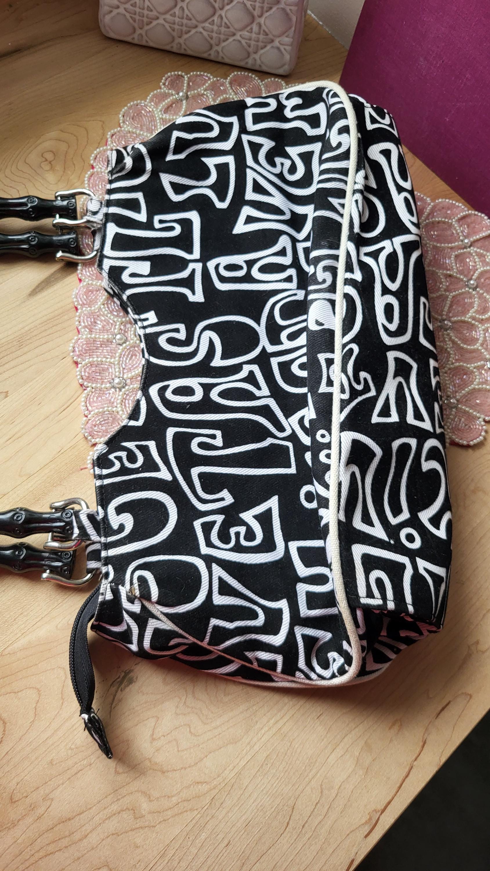 Vintage Y2K Corduroy Purse Handbag With Black and White Letter