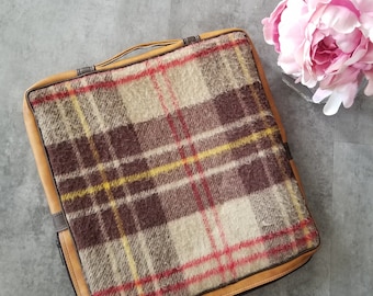 Porte-sac pour ordinateur portable vintage en laine et cuir écossais