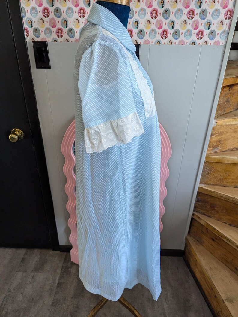 Vintage Night Gown Sleep Gown Baby Blue Night Dress Lace Peignoir Sleep