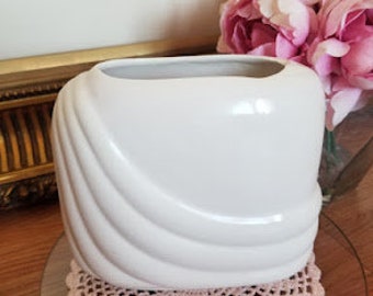 Vintage Art Deco Revival 80's White Planter  Vase