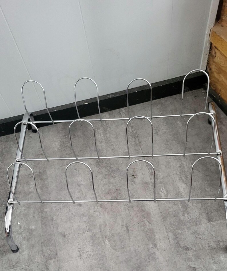 Show Rack Mcm Design MCM Atomic Chrome Shoe Rack, Vintage Metal 6 Pair Shoes Rack. - Etsy