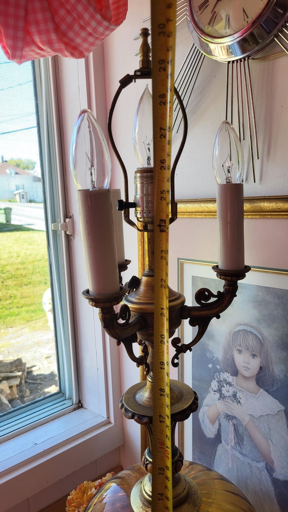 Vintage 1960s MCM Large Gold Amber Table Lamp Retro 5 Lights