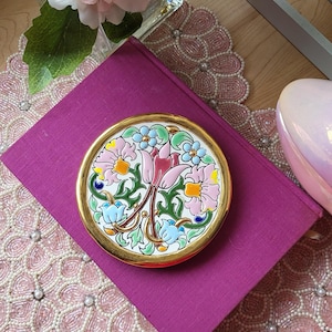 Vintage spansk keramisk väggkakel med blommotiv, souvenir, liten keramik, färgglad och guldfärgad. Handmålad samlarobjekt.