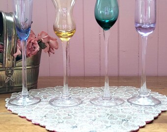 Vintage Multicolored Cordial Glasses | Set Of 4 Rainbow Liqueur Stemware | Retro Mix & Match Barware