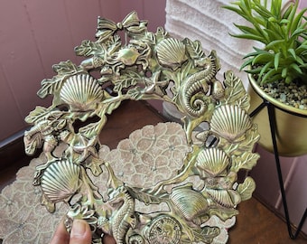 Vintage 8.5" Metal Wall Plaque Trivet Sea Life Beach UK Reg. No. 2040312 Shell Trivet Coastal