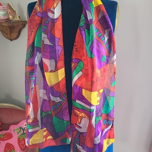 Vintage Picasso Print Scarf, Vintage abstract Picasso art Colorful, Vintage scarf with modern abstract Picasso designs Made in Korea