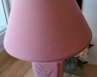 Vintage Pink Floral Glass Lamp – Flowers and Weat Pastel Lamp, 80s