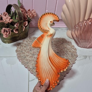 Vintage Peacock Chalkware Favour Ind, décoration murale rétro kitsch, décoration murale en plâtre - Collection Peacock