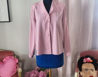 Vintage Embroidery Romantic Shirt 90s L, Coquette Top Academia Feminin Business Casual Secretary Bohemian Elegant Parisian Office Button Up