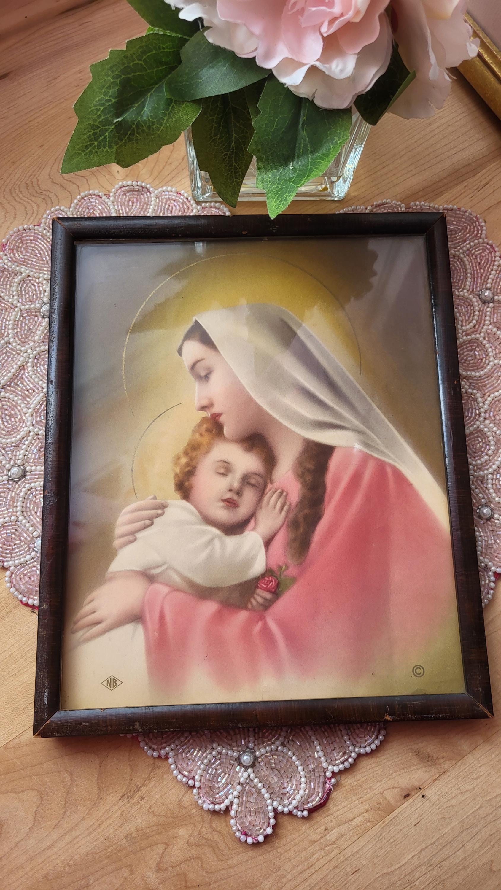Vintage 1920’s Madonna and Child Lithograph Religious Image Mary Jesus ...
