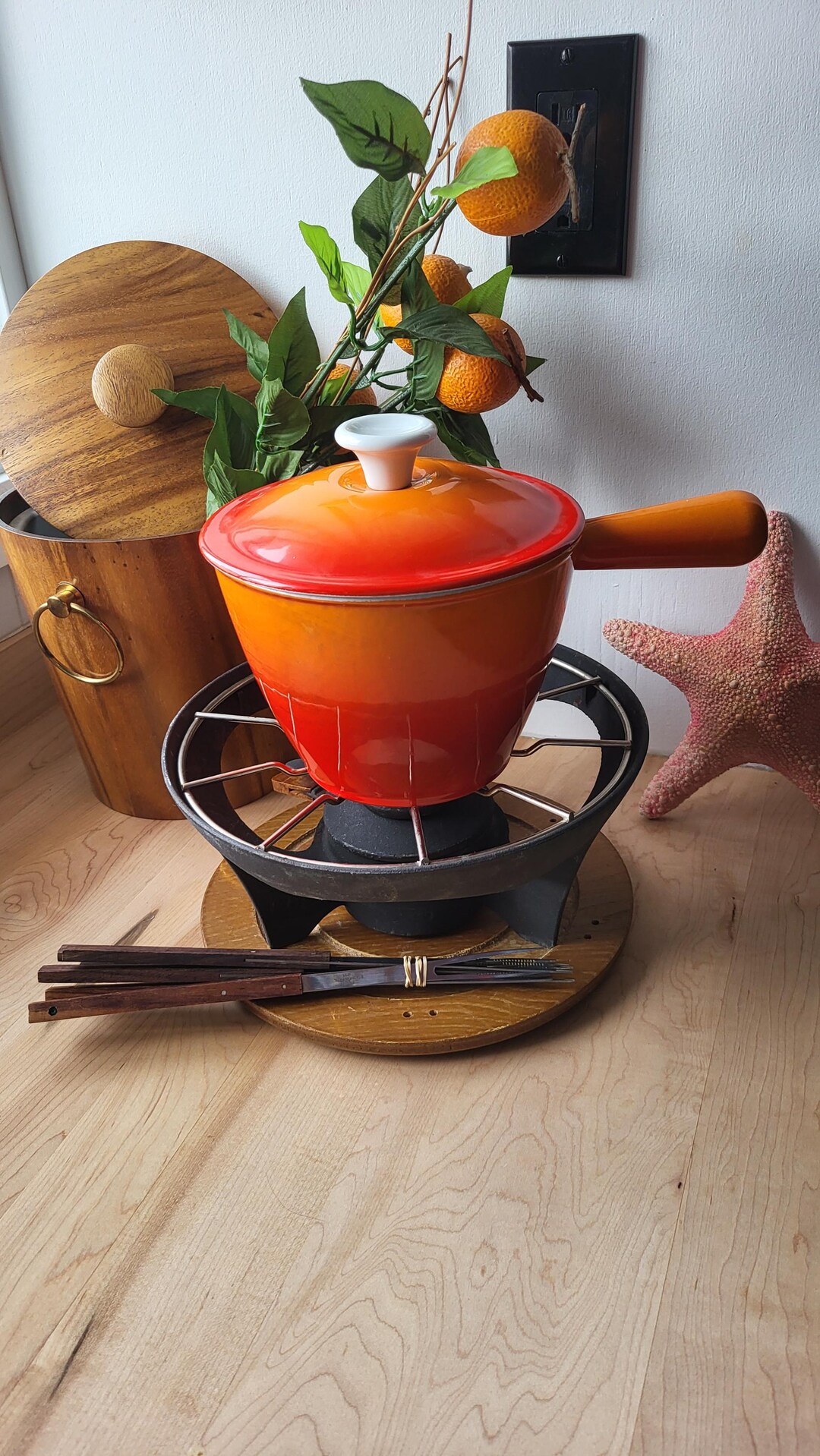 Vintage 1.5 Levcoware Made in Japan Cast Iron Pot With Lid & Fondue Set ...