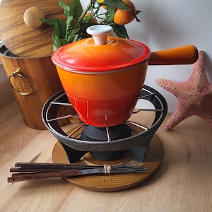 Vintage 1.5 Levcoware Made In Japan Cast Iron Pot With Lid & Fondue Set Cast Iron Cookware-Cast Iron Cooking Pot-MCM Cast Iron Pot