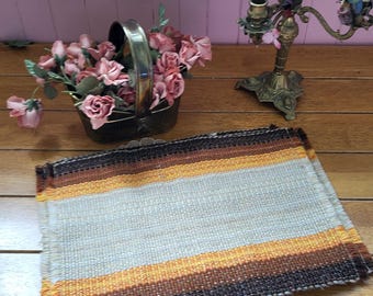 Vintage Rectangular Beige + Brown Striped Fringe Style Place Mats - Set of Four (4)