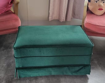 Vintage Green Velvet Small Ottoman Foot Stool