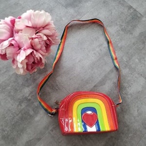 vintage Arc-en-ciel avec coeur Sac à main Bandoulière Cuir végétalien