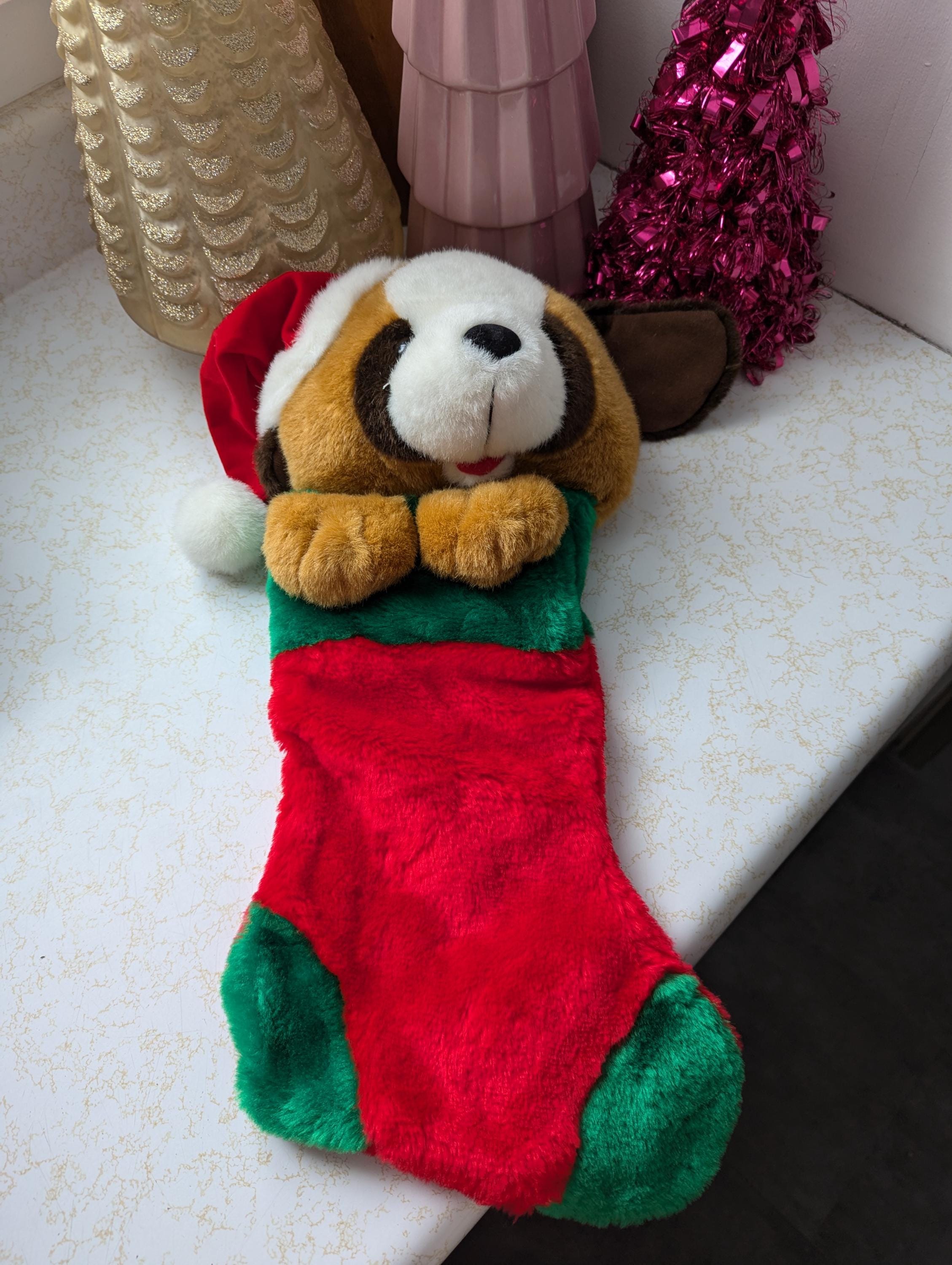 Vintage Prima Creations Christmas Stocking Dog Plush Brown Paws