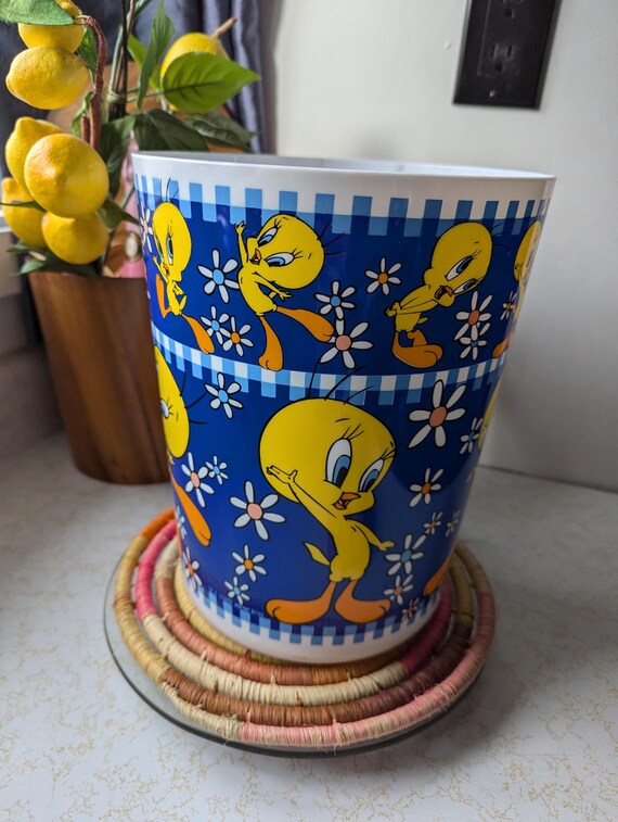 Vintage 90's Looney Toons Tweety Bird Plastic Trash Can Vintage