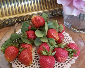 Vintage 70's Era Artificial Fruit, Plastic Strawberries, Faux Fruit