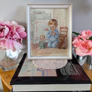 Vintage 1950s Children Framed Prints By Giuliana Bonella | Boy and Girl Praying Lithograph Printed | Kid Room Decor | Gallery Wall