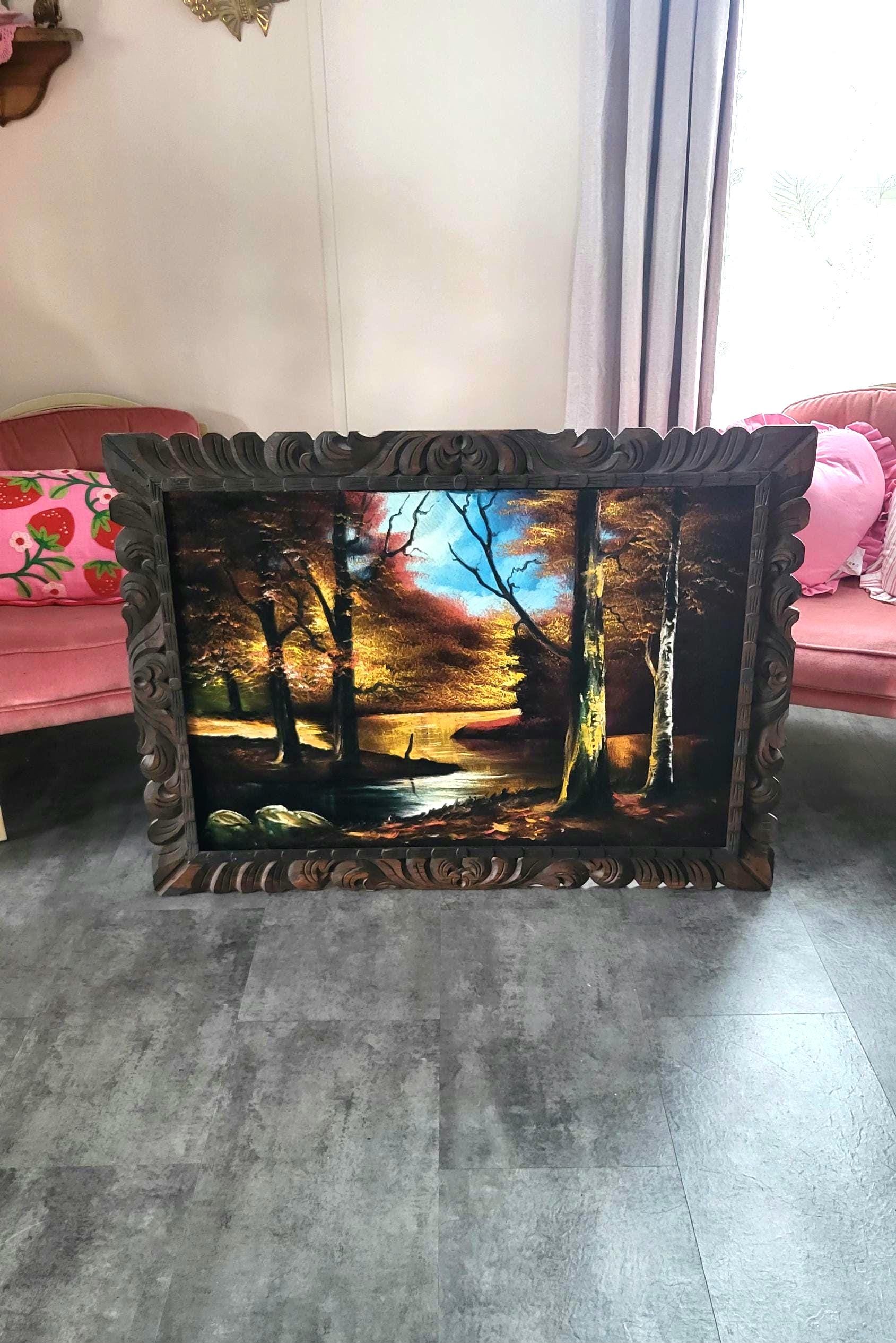 Vintage Large Velvet Painting Unknown Artist Automnale Colors