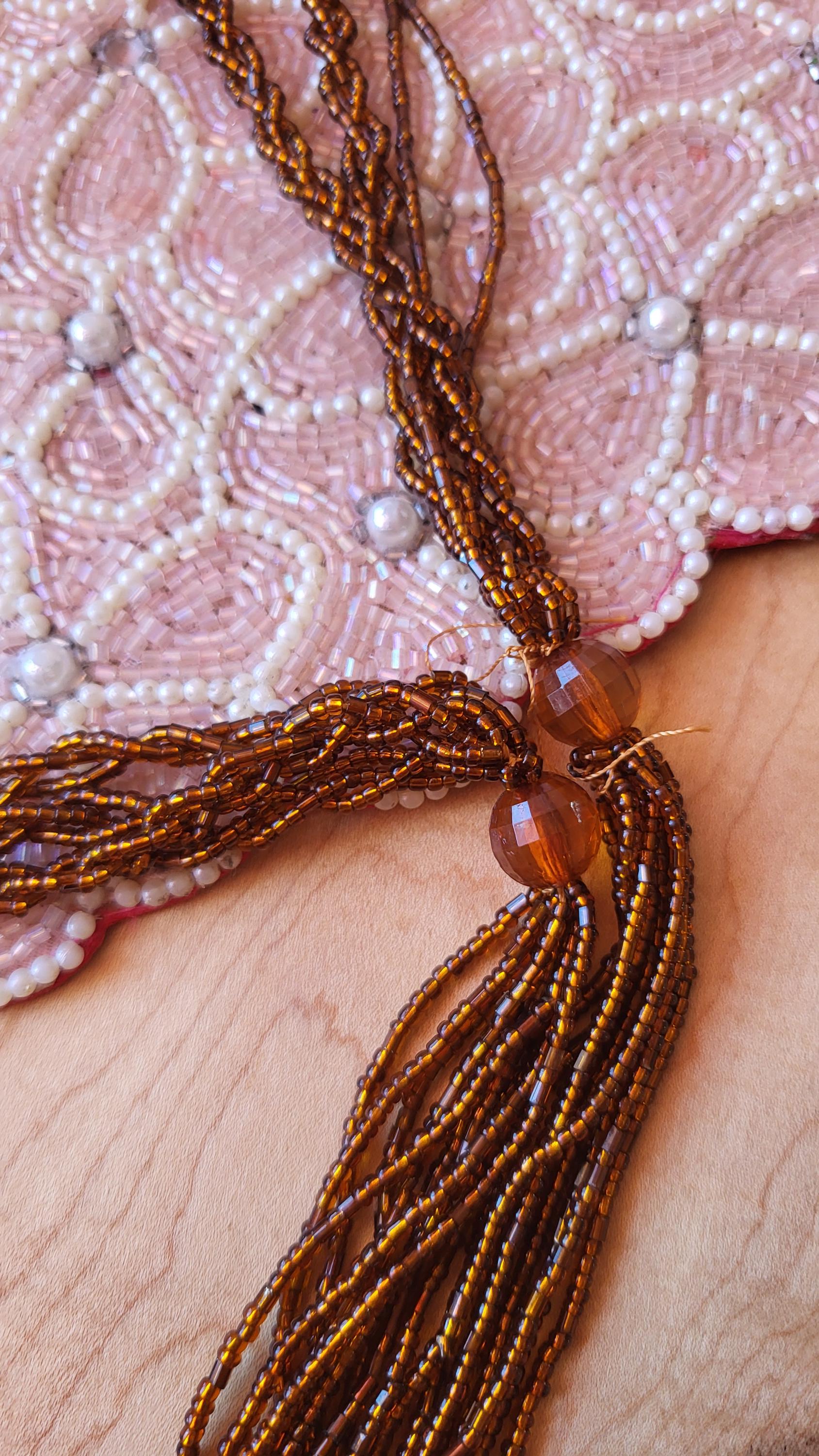 Vintage Sublime All Beaded Tassel Belt Bronze Color Amber  display picture 1
