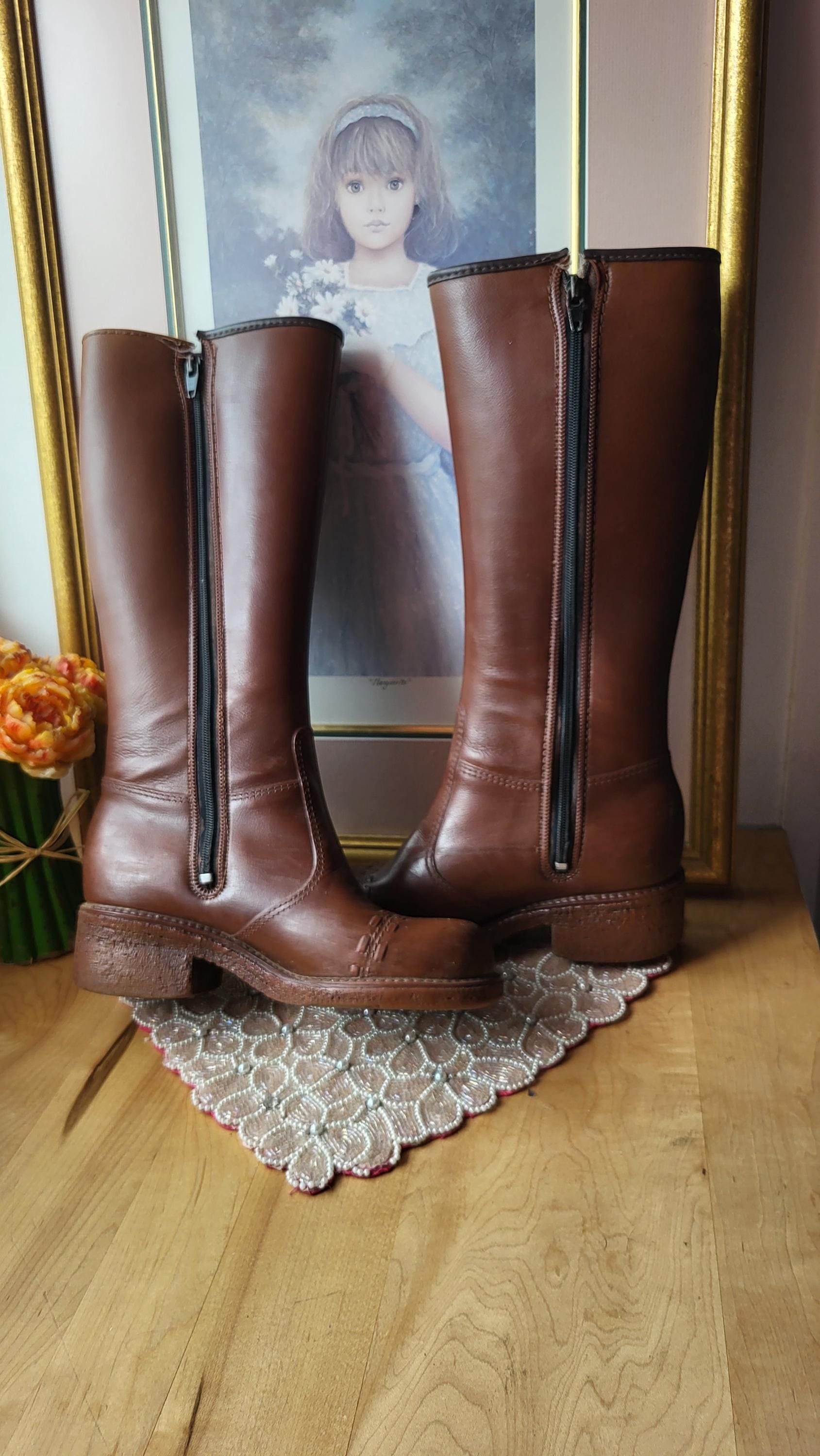 Vintage Bort Carleton Boots Size 6.5 M Brown Leather Pull On Western Cowboy Vintage Bort Carleton Boots Light Brown Leather Women main image 4