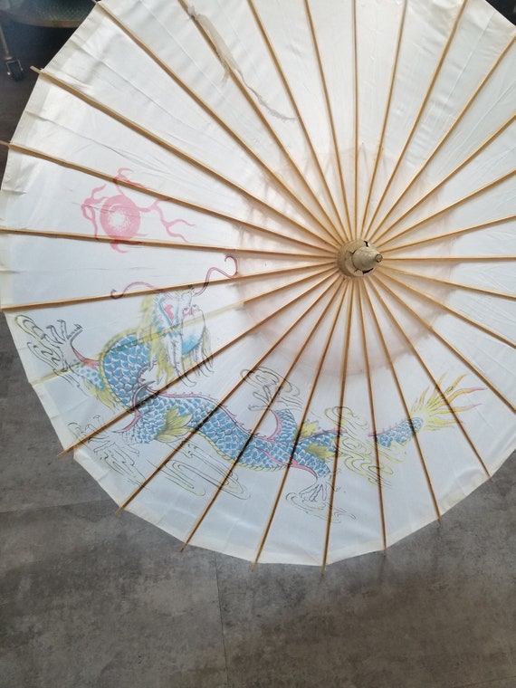 Vintage Chinese Umbrella Hand Painting PARCHMENT … - image 6