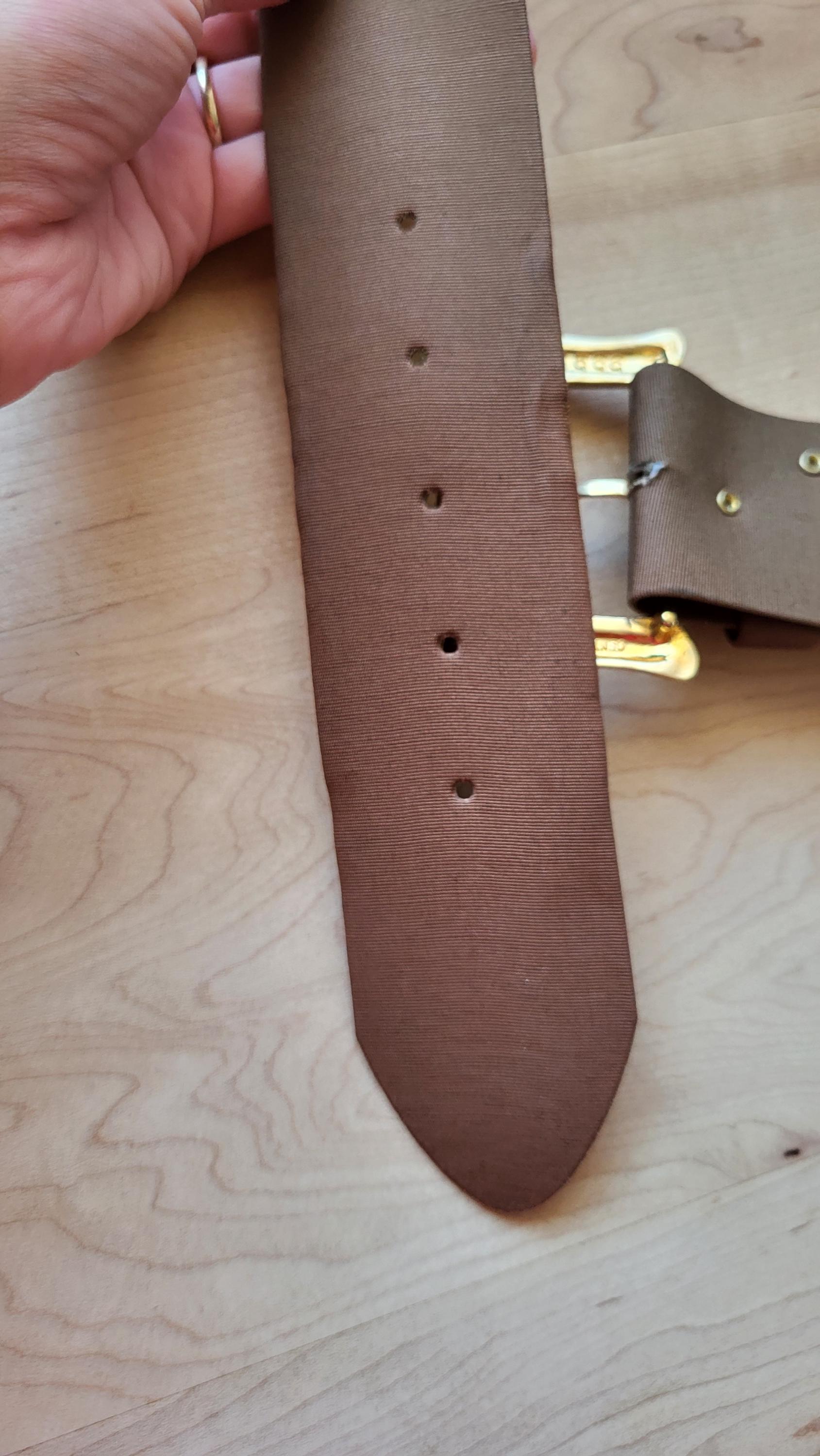 Vintage Canada Century Brown Fabric Belt Gold Belt Buckle 