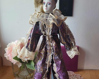 Vintage Collectable Jester Harlequin Pierrot Clown Funky Colorful Costume Art Deco 80's Handpainted