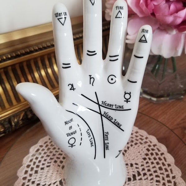 Chiromancy Hand Figurine, Palmistry Hand, White and Black