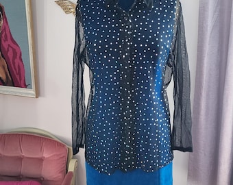 Camicetta trasparente vintage / Camicia trasparente anni '90 / Manica lunga in rete grunge / Top gotico femminile taglia M / Look a strati trasparenti