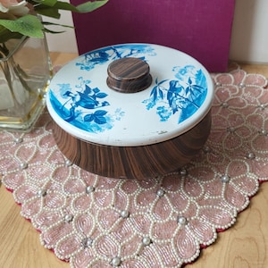 Vintage English Tin with Blue Birds Blue & White Pattern Tin Box, Made in Great Britain