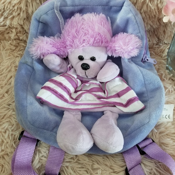 vintage Kellytoy Purple Poodle Sac à dos en peluche